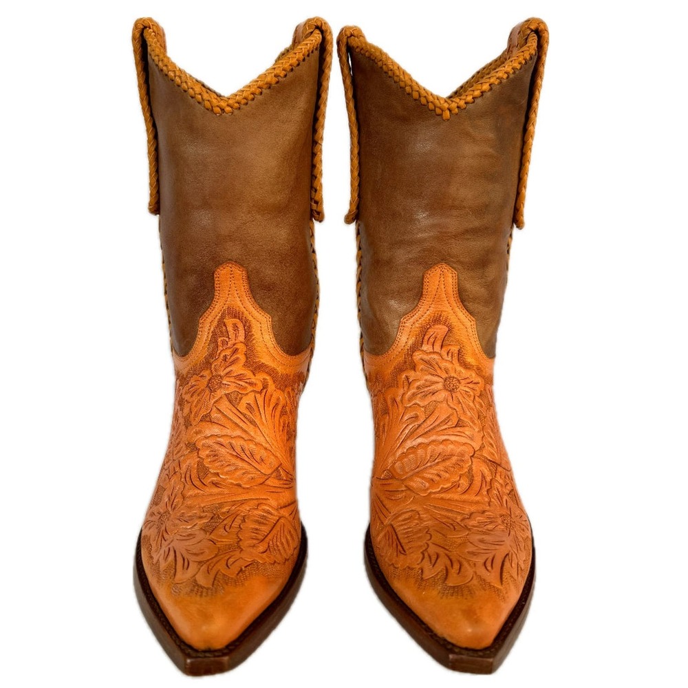 SOLD OLD GRINGO Wyoming Tooled Brown Leather Short Cowgirl Cowboy Western Boots - Picture 3 of 7